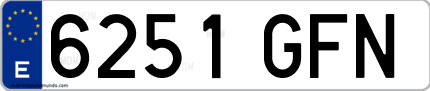 Ejemplo de matrícula de coche ordinaria 6251 GFN