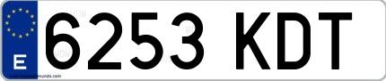 Ejemplo de matrícula española 6253 KDT