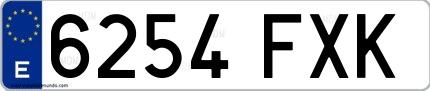 Ejemplo de matrícula española 6254 FXK