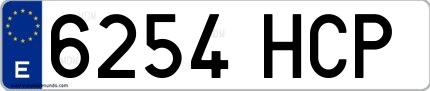 Ejemplo de matrícula española 6254 HCP