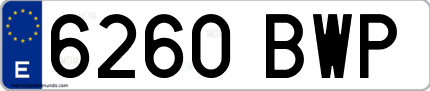 Ejemplo de matrícula de coche ordinaria 6260 BWP