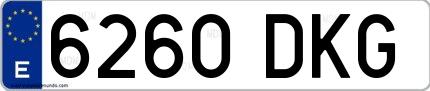 Ejemplo de matrícula española 6260 DKG