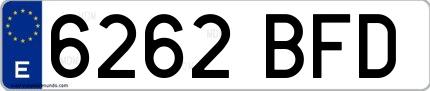 Ejemplo de matrícula española 6262 BFD