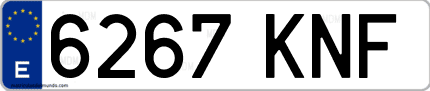 Ejemplo de matrícula de coche ordinaria 6267 KNF