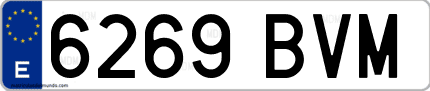 Ejemplo de matrícula de coche ordinaria 6269 BVM