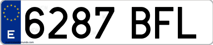 Ejemplo de matrícula de coche ordinaria 6287 BFL