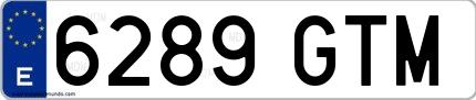 Ejemplo de matrícula española 6289 GTM