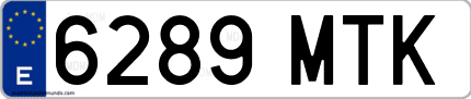 Ejemplo de matrícula de coche ordinaria 6289 MTK