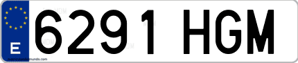 Ejemplo de matrícula de coche ordinaria 6291 HGM