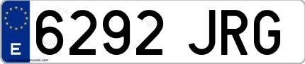 Ejemplo de matrícula española 6292 JRG