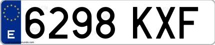 Ejemplo de matrícula española 6298 KXF