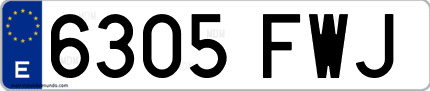 Ejemplo de matrícula de coche ordinaria 6305 FWJ