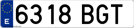 Ejemplo de matrícula de coche ordinaria 6318 BGT