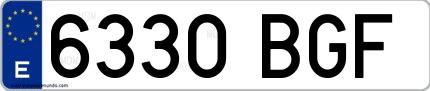 Ejemplo de matrícula española 6330 BGF