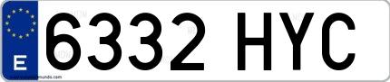 Ejemplo de matrícula española 6332 HYC