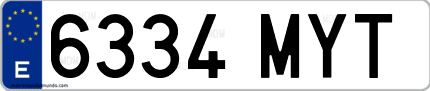 Ejemplo de matrícula de coche ordinaria 6334 MYT