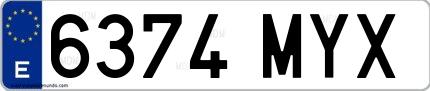 Ejemplo de matrícula española 6374 MYX