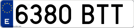 Ejemplo de matrícula de coche ordinaria 6380 BTT