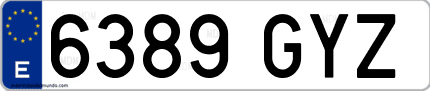 Ejemplo de matrícula de coche ordinaria 6389 GYZ
