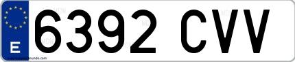Ejemplo de matrícula española 6392 CVV