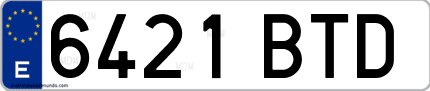 Ejemplo de matrícula de coche ordinaria 6421 BTD