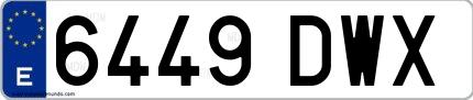 Ejemplo de matrícula española 6449 DWX