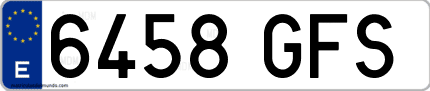 Ejemplo de matrícula de coche ordinaria 6458 GFS