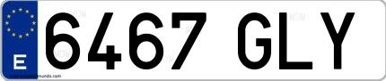 Ejemplo de matrícula española 6467 GLY