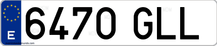 Ejemplo de matrícula de coche ordinaria 6470 GLL