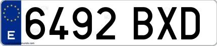 Ejemplo de matrícula española 6492 BXD