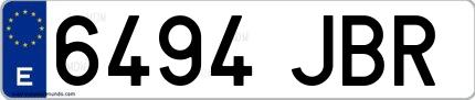 Ejemplo de matrícula española 6494 JBR