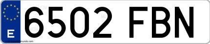 Ejemplo de matrícula española 6502 FBN
