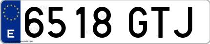 Ejemplo de matrícula española 6518 GTJ