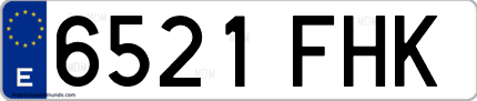 Ejemplo de matrícula de coche ordinaria 6521 FHK