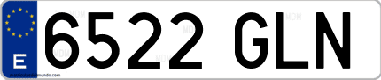 Ejemplo de matrícula de coche ordinaria 6522 GLN