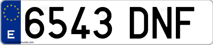 Ejemplo de matrícula de coche ordinaria 6543 DNF