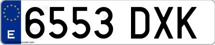 Ejemplo de matrícula española 6553 DXK