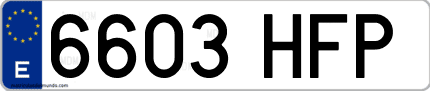 Ejemplo de matrícula de coche ordinaria 6603 HFP