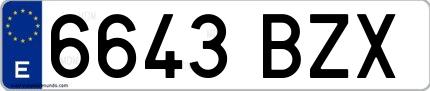 Ejemplo de matrícula española 6643 BZX