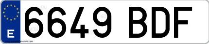 Ejemplo de matrícula española 6649 BDF