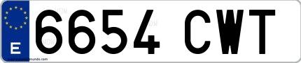 Ejemplo de matrícula española 6654 CWT