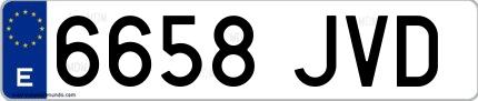 Ejemplo de matrícula española 6658 JVD