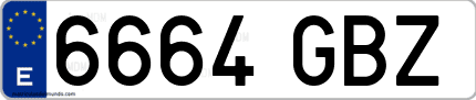 Ejemplo de matrícula de coche ordinaria 6664 GBZ