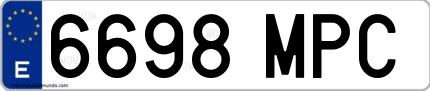 Ejemplo de matrícula española 6698 MPC