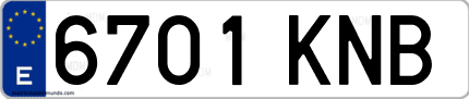 Ejemplo de matrícula de coche ordinaria 6701 KNB