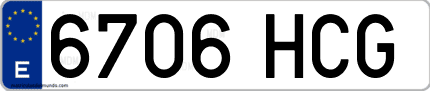 Ejemplo de matrícula de coche ordinaria 6706 HCG