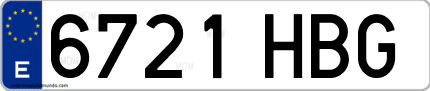 Ejemplo de matrícula de coche ordinaria 6721 HBG