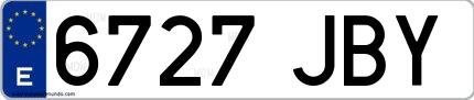 Ejemplo de matrícula española 6727 JBY