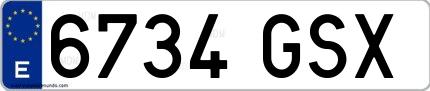 Ejemplo de matrícula española 6734 GSX