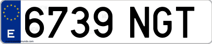 Ejemplo de matrícula de coche ordinaria 6739 NGT